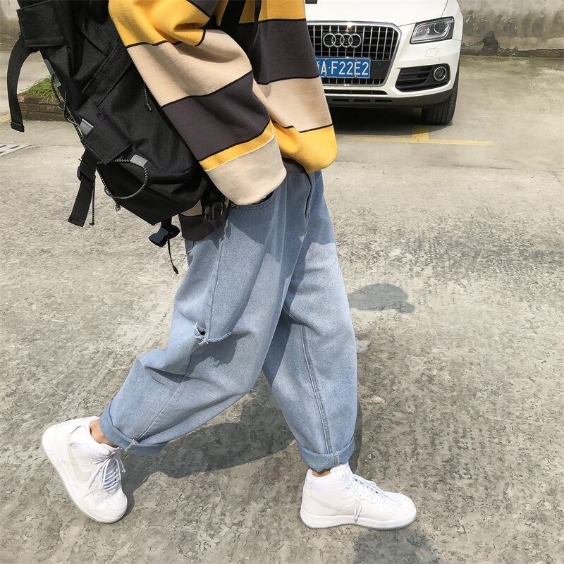 全1色 デニム パンツ ストレート カジュアル クラッシュ 無地