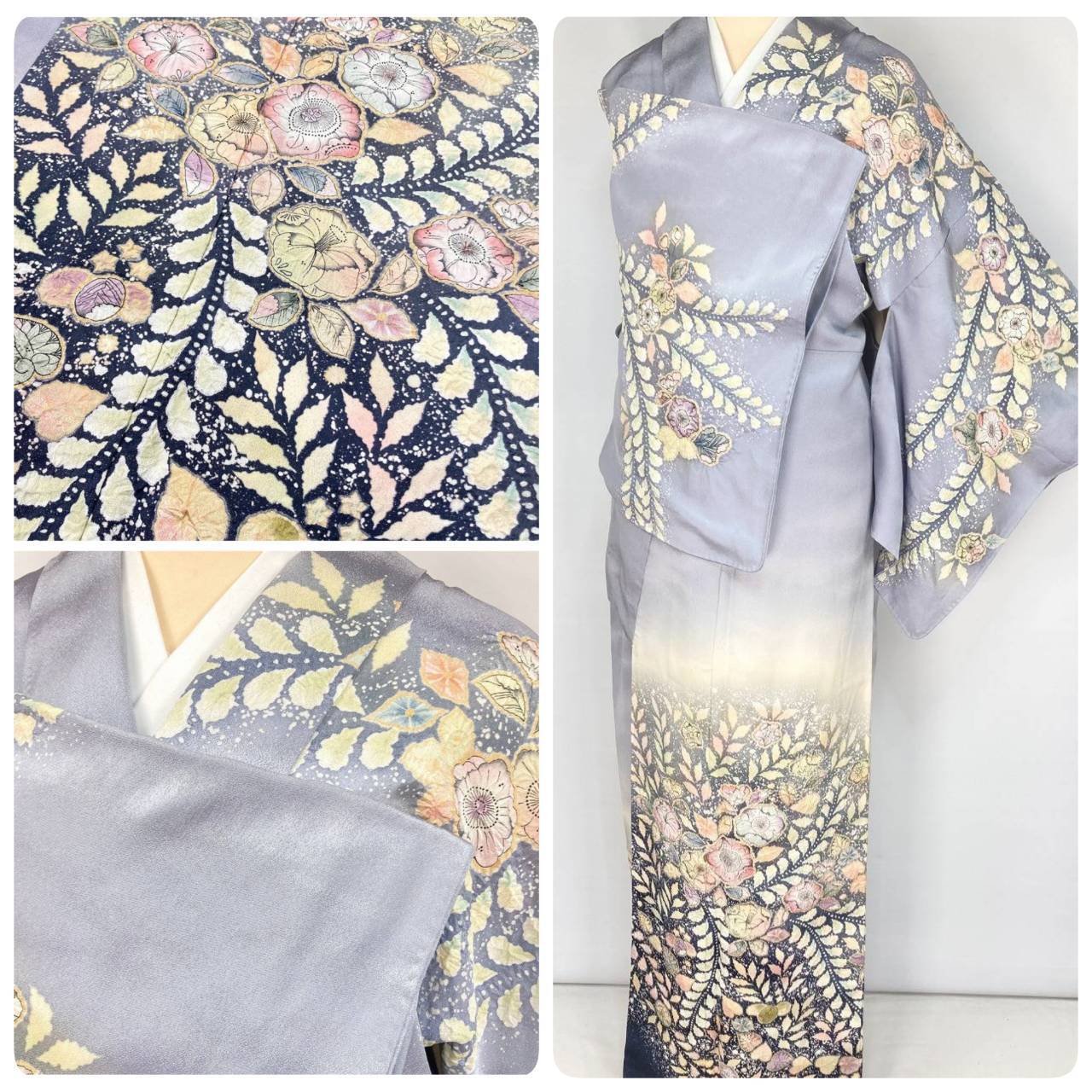 未使用 翠山工房 辻が花 絞り やまと誂製 辻ヶ花 袷 訪問着 正絹 紫 黒