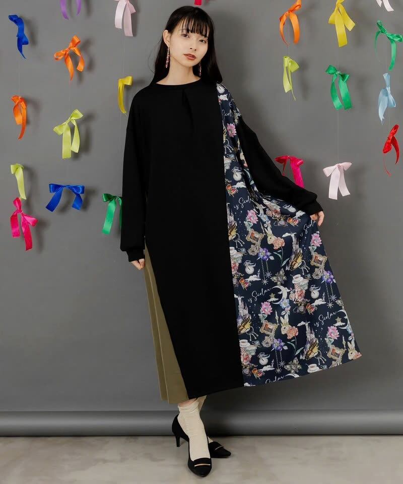 ISScoLar（イズスカラー）花蝶フリンジシフォン 異素材MIXカーゴパンツ