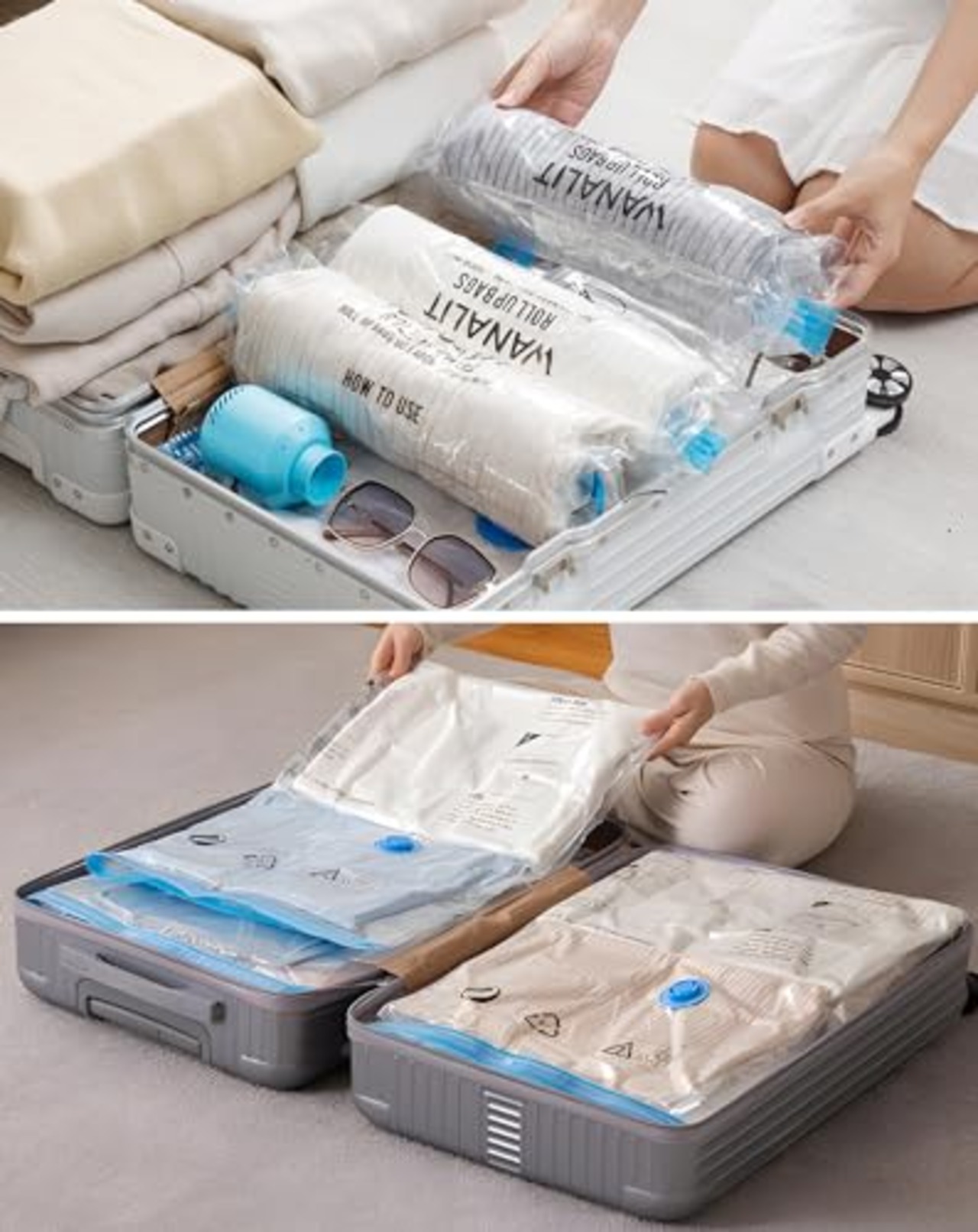 WANALIT 布団圧縮袋 旅行 衣類圧縮袋 10枚入 電動ポンプ付き 収納/引越し/衣替え/出張/旅行用【100×70cm 2枚/80×56cm 2枚/70×45cm 2枚/60×40cm 4枚】真空収納袋 掃除機不要 防湿 防塵 防臭 防カビ
