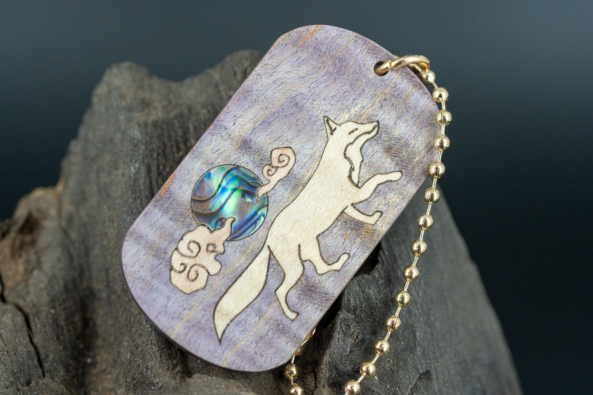 【カナダの象徴】ハードメープル スタビライズウッド ドッグタグ 象嵌 十五夜きつね