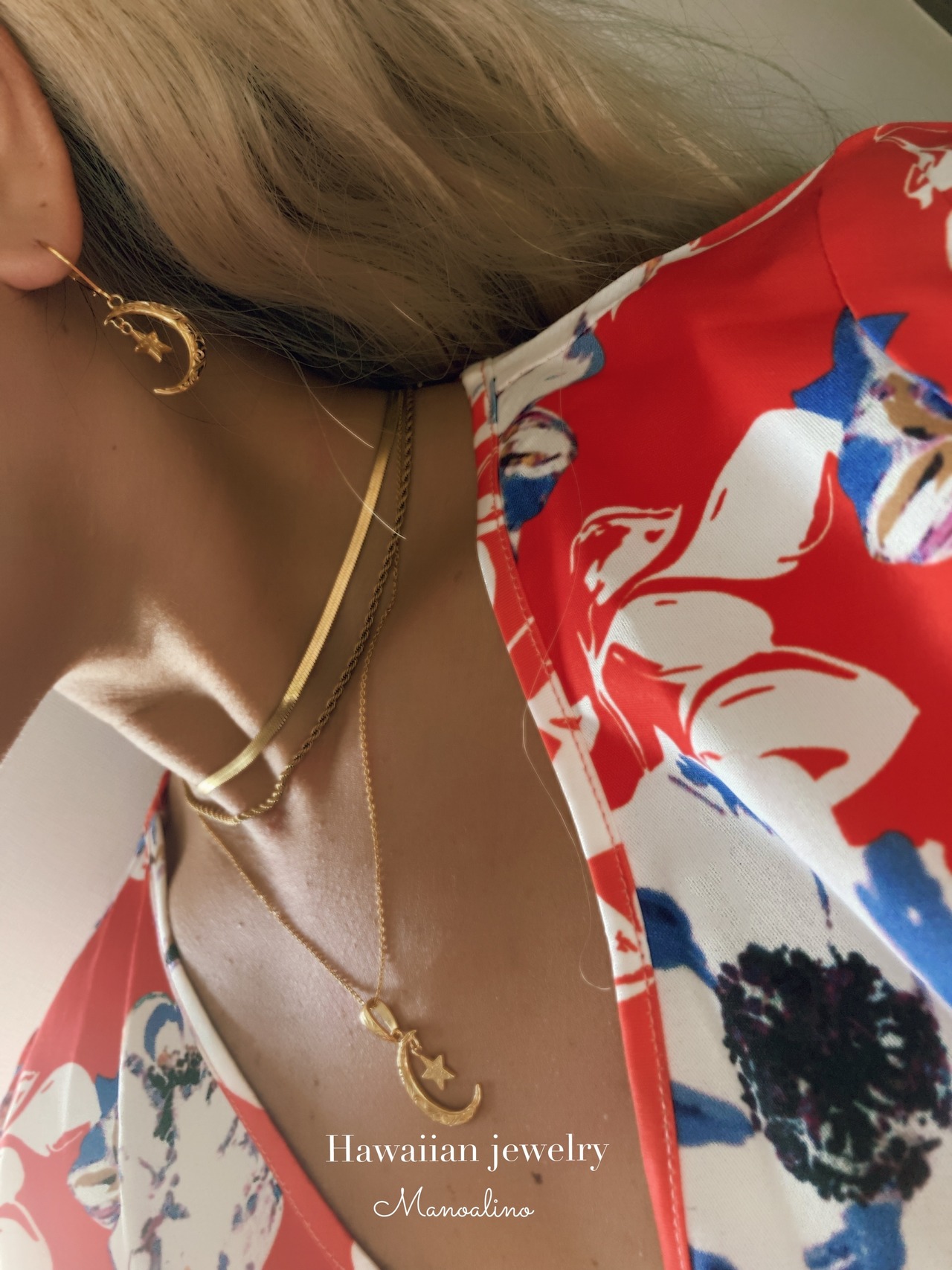 Mahina moon&star earring Hawaiianjewelry (ハワイアンジュエリー月&星ピアス、イヤリング)