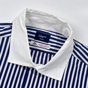 EDIFICE Lelegance エディフィス THOMAS MASON 生地 ストライプ クレリック風 長袖シャツ 44/ネイビー×ホワイト 系 メンズ