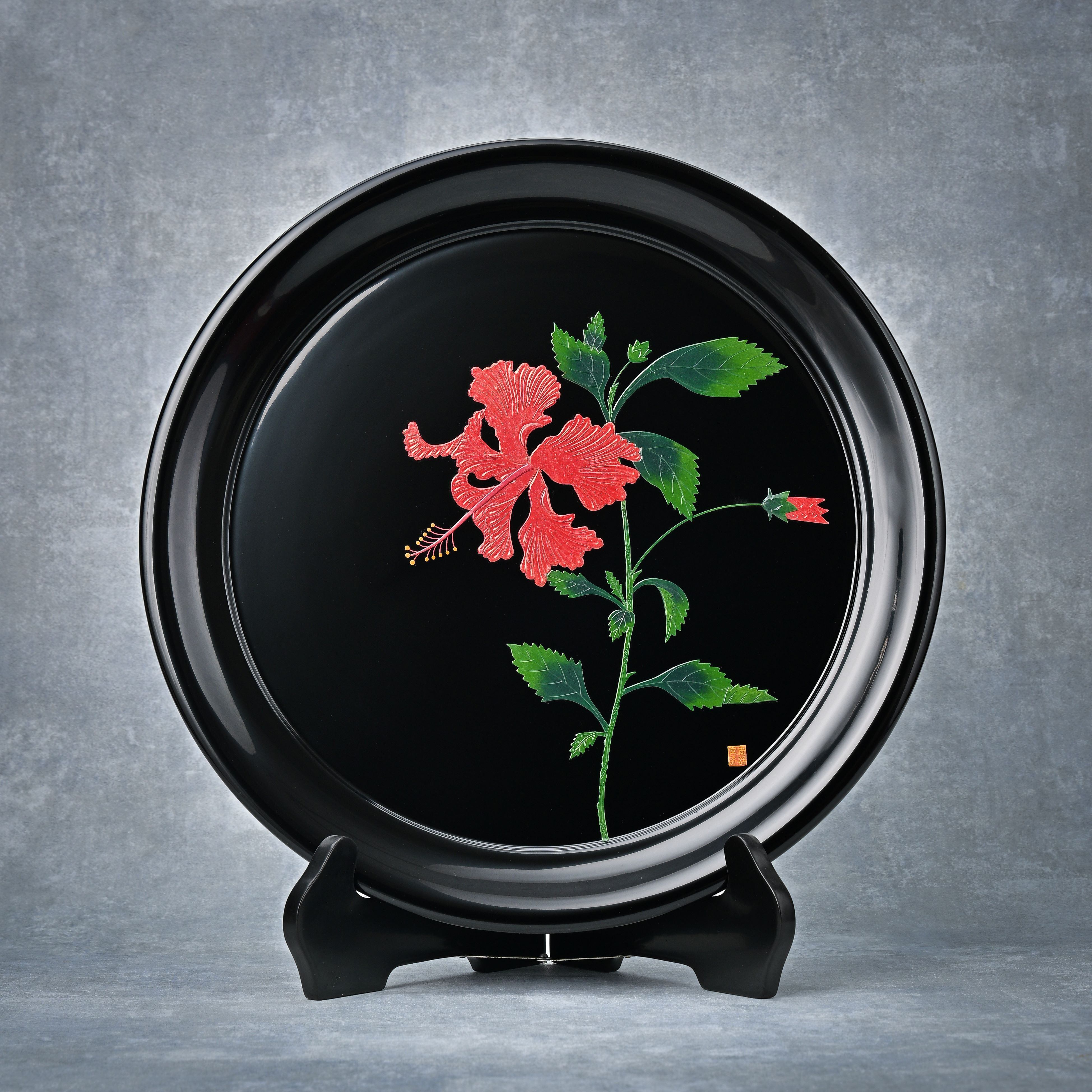 飾盆 ハイビスカス 尺1寸 | 宮崎漆器工房