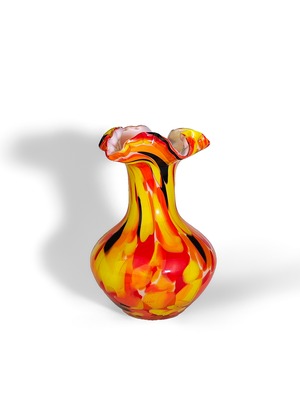 ヴィンテージ雑貨 ミッドセンチュリースタイル アートガラス花瓶（オレンジ×イエロー）