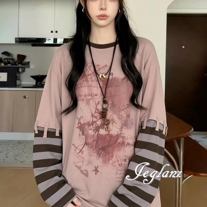 ボーダー スリーブ レイヤード シャツ ロンT ユニセックス(MD669)γα