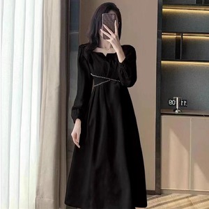 【送料無料】 ロングドレス 2色 衣装 カラードレス ひざ丈 ミモレ Aライン フレア プルオーバー 長袖 ラウンドネック キラキラ ビジュー エレガント 可愛い 大人可愛い きれいめ シンプル カジュアル シック コンサバ 華やか 大人 上品 おしゃれ お洒落 主役級 こなれ感 高見え フェミニン 秋 30代 40代 レディース 女性用 ママ お出かけ 女子会 お呼ばれ 休日 お茶会 結婚式 二次会 パーティ 演奏会 ホワイト ブラック 大人カラー モノトーン