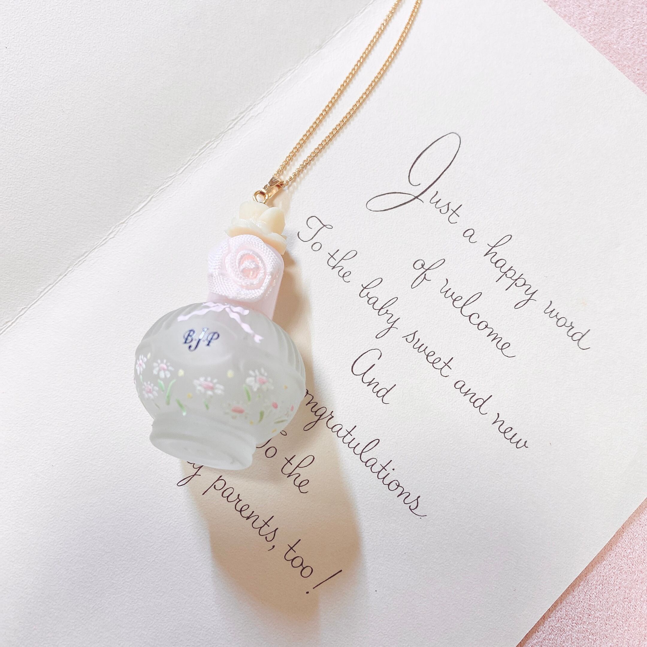 (ピンクデージー)Hand painted perfume neckless ペイント香水瓶ネックレス