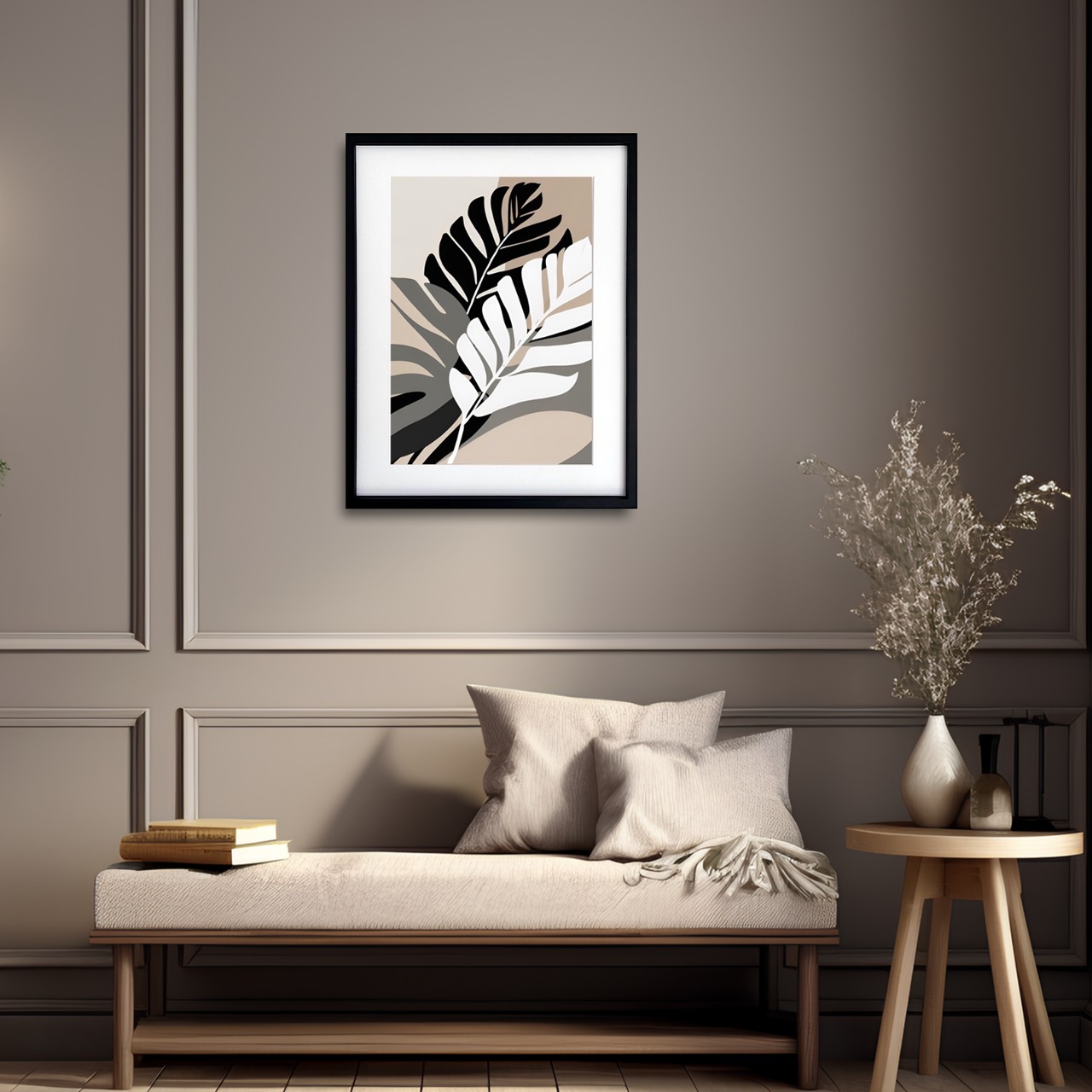 Monotone Botanical｜静けさと品格をまとうボタニカルアートポスター｜北欧モダン空間を上質に彩るモノトーンインテリアデザインA4ポスター