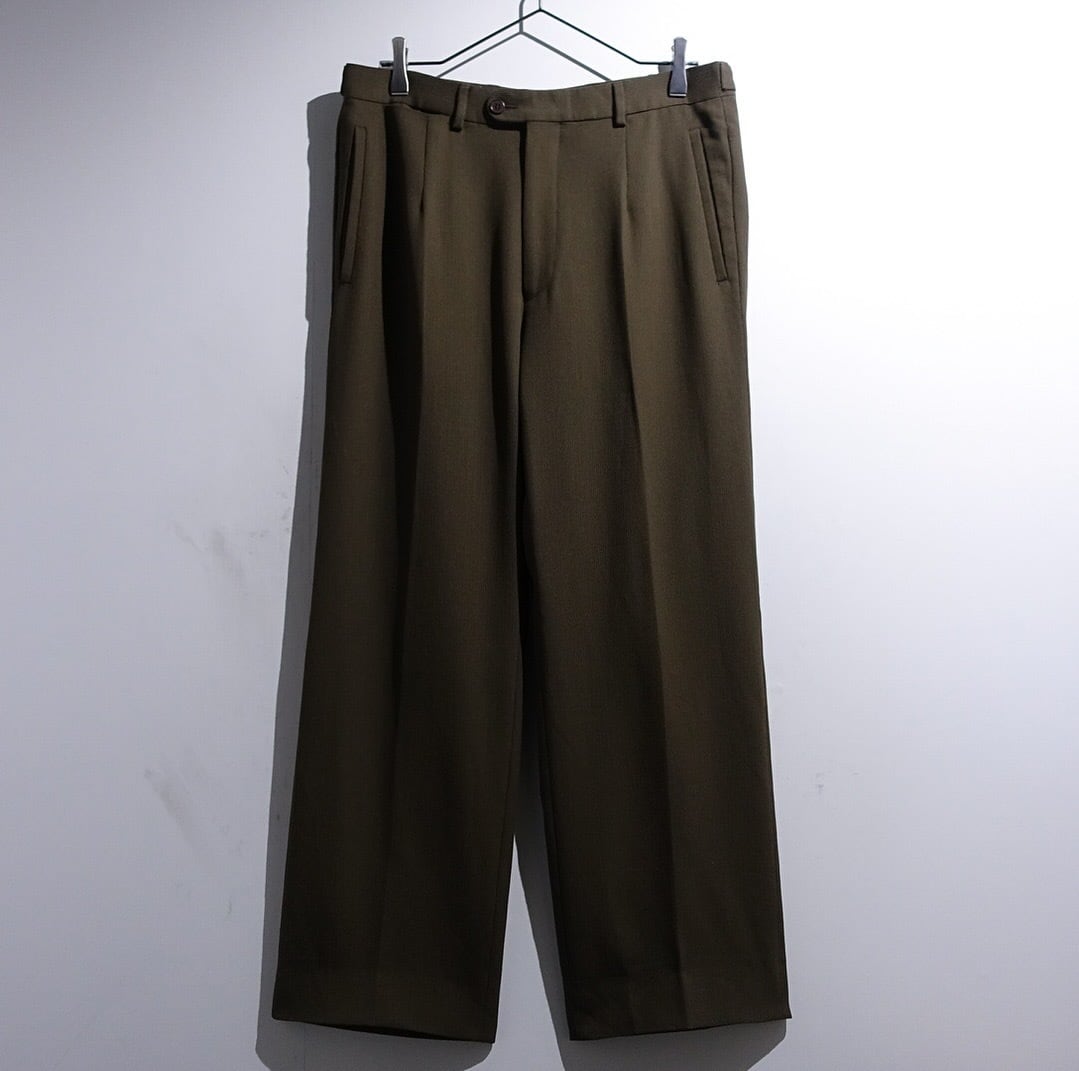 EURO Khaki One-Tuck Textured Wool Slacks