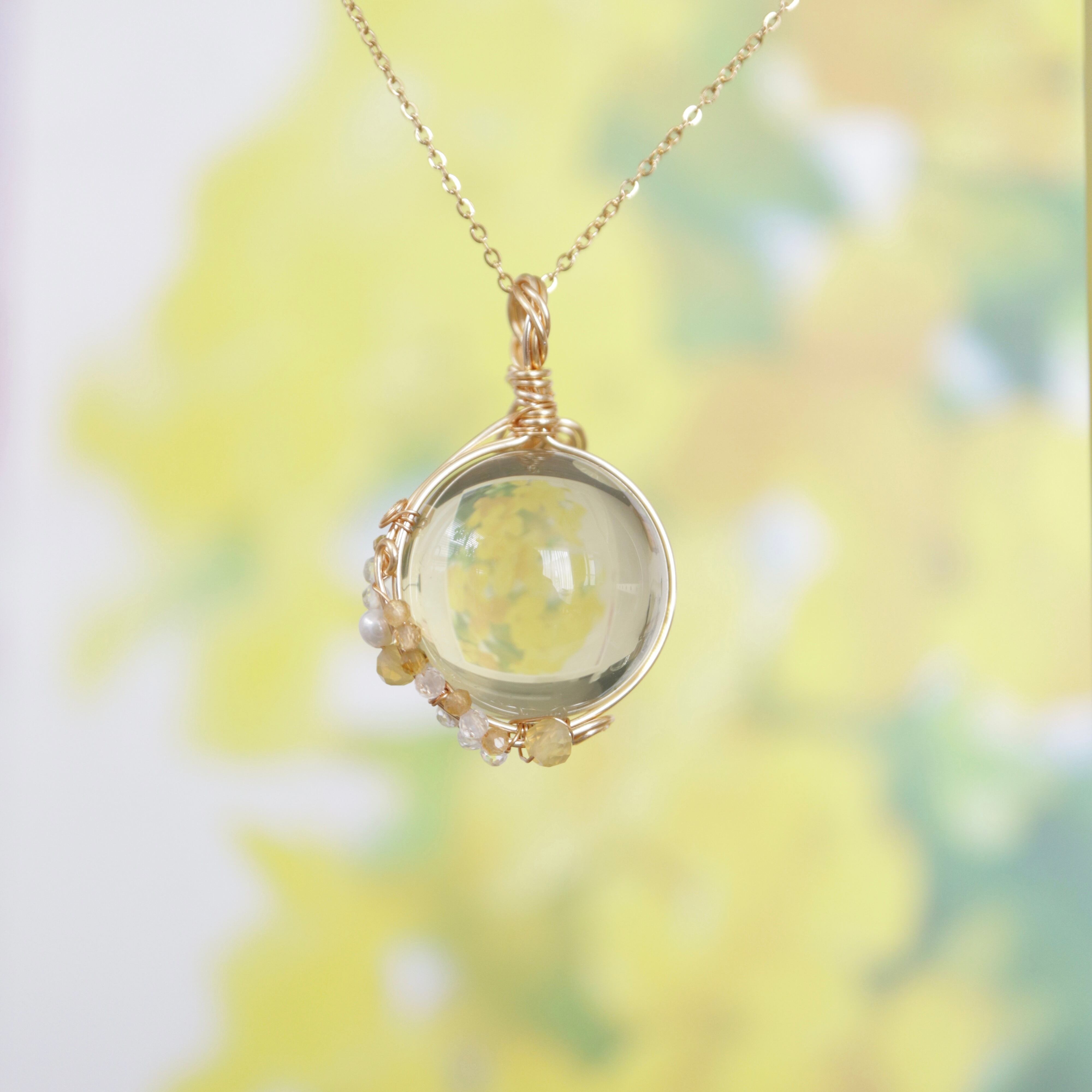 レモンクォーツ スフィア 大きめ ペンダントトップ ワイヤーラッピング