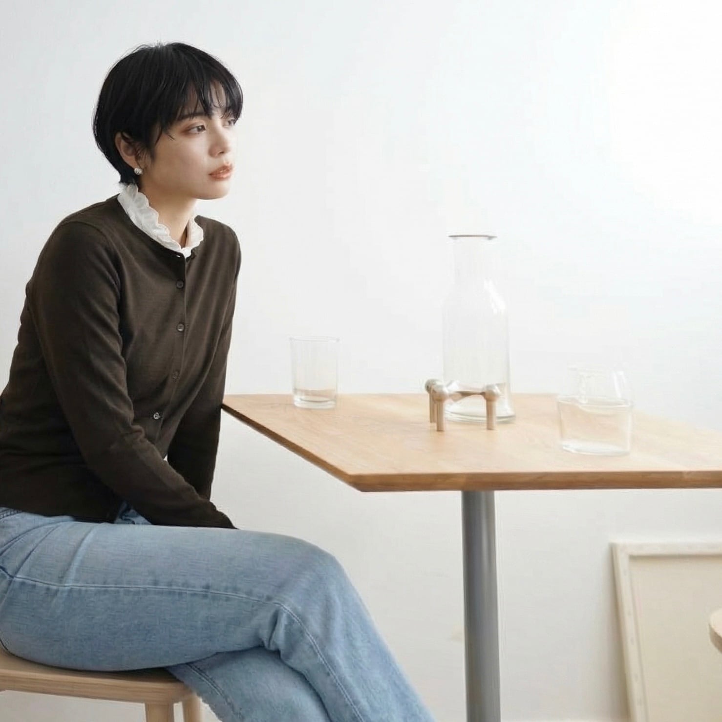 60cm×60cm オーク 無垢 cafe table 正方形 デスク 机 高さ指定可 脚