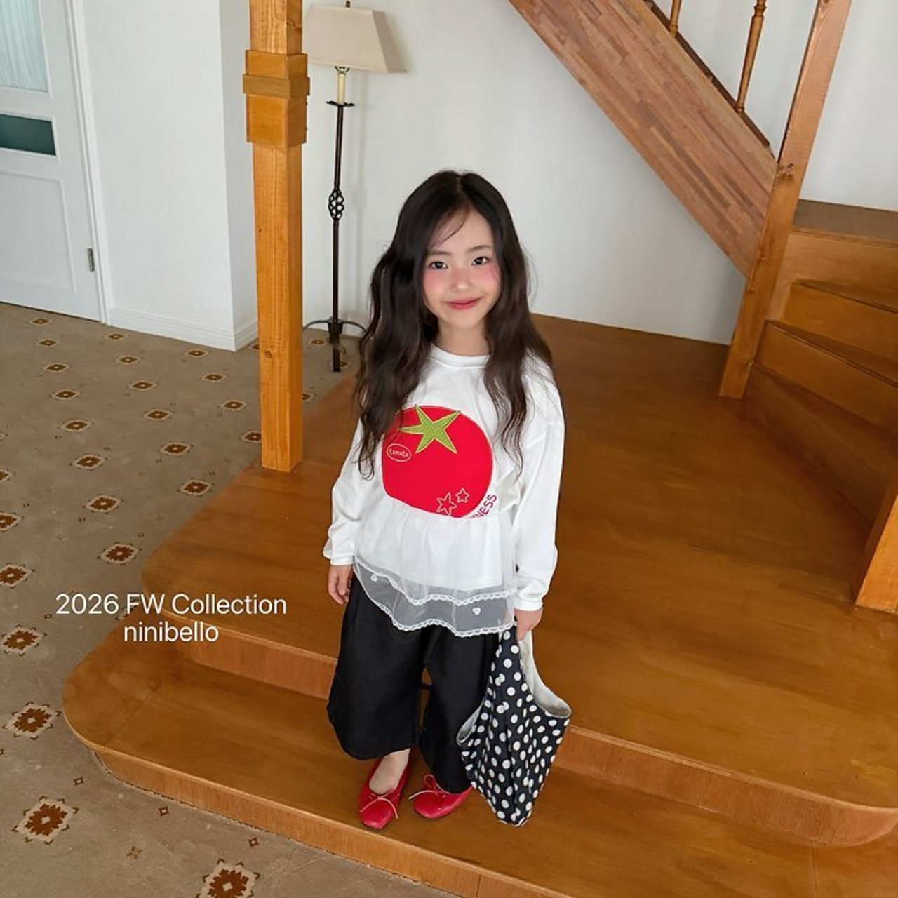 韓国子供服 / ninibello / Tomato Patch T-shirt  / 長袖Ｔシャツ *XS~XXL*