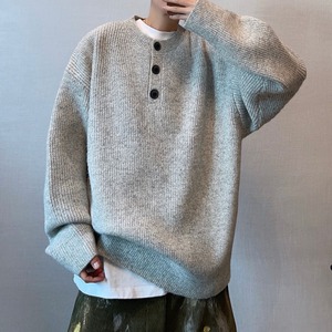 ヘンリーカラーボタンラウンドネックニット　1037