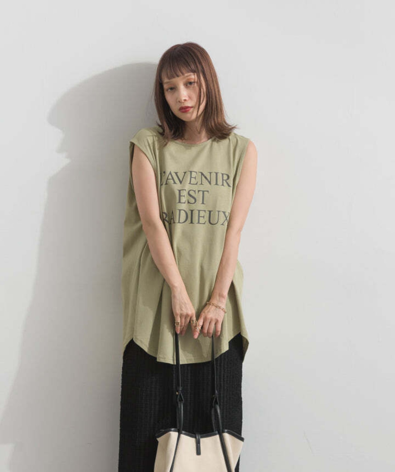 AE2972 ロゴフレンチスリーブプルオーバー khaki