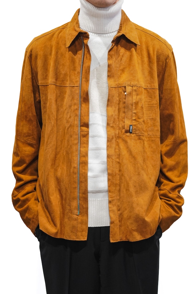 00's "VERSACE SPORT" Cognac-Brown Suède Leather Zip-Up Shirt Jacket