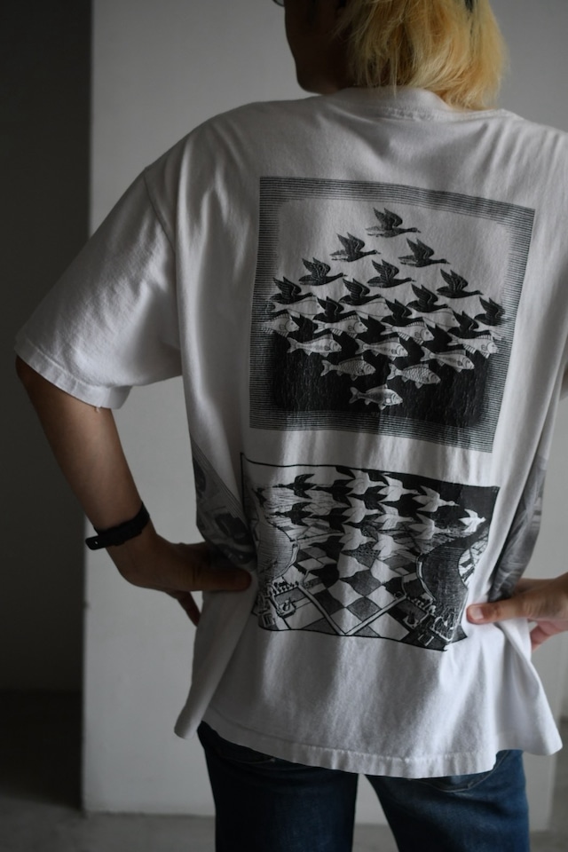 OK/90's "M. C. Escher" mulch print art tee shirt