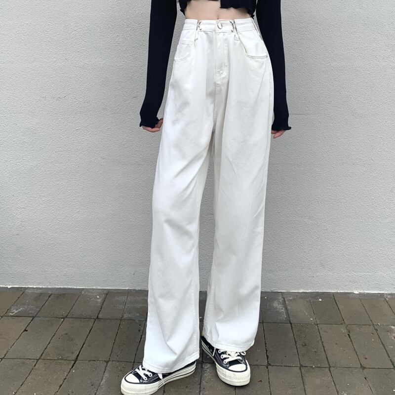 ホワイトハイウェストウェストジーンズ ルーズサマーパンツ スタイル 夏物 試着室96824918472