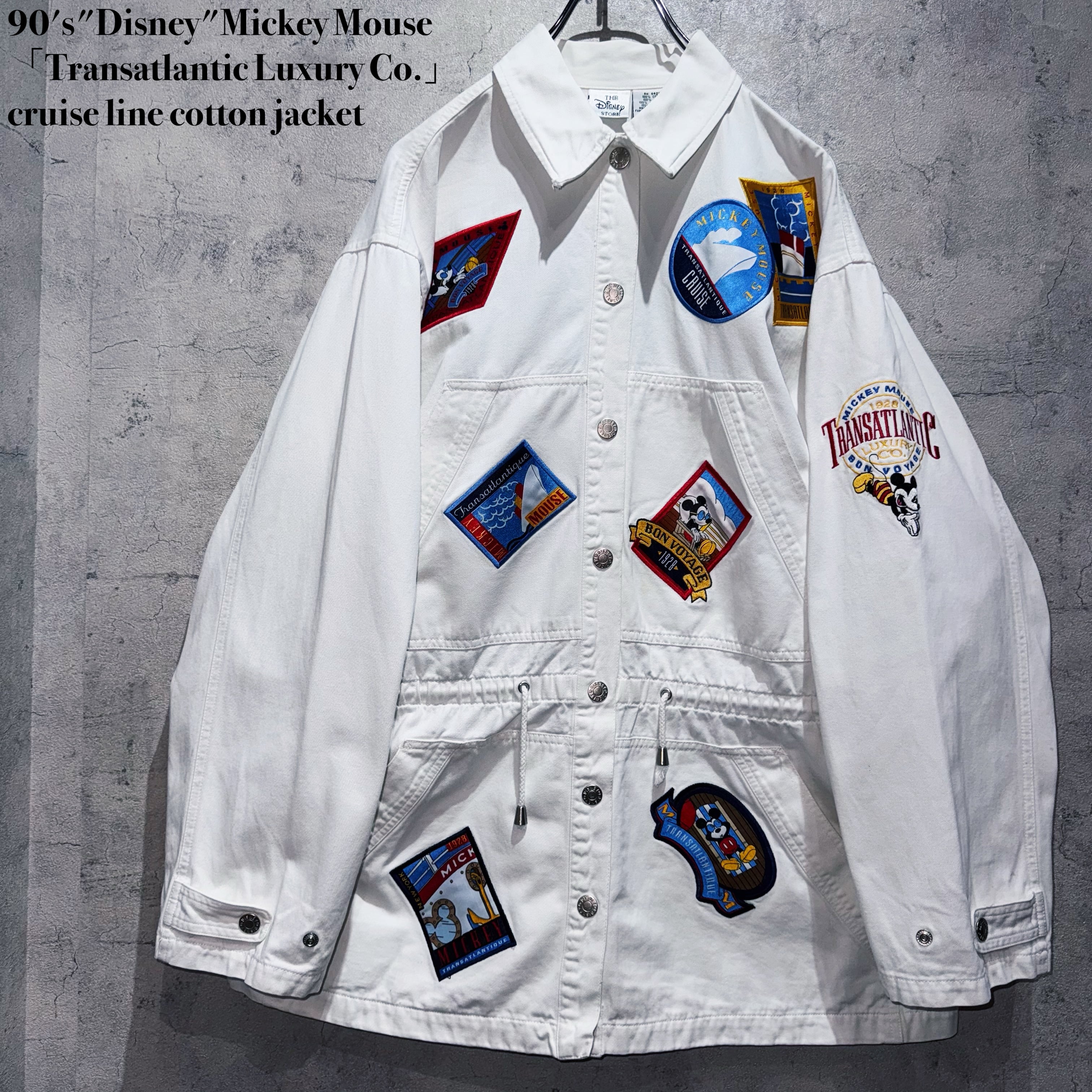 90's"Disney"Mickey Mouse 「Transatlantic Luxury Co.」cruise line cotton jacket
