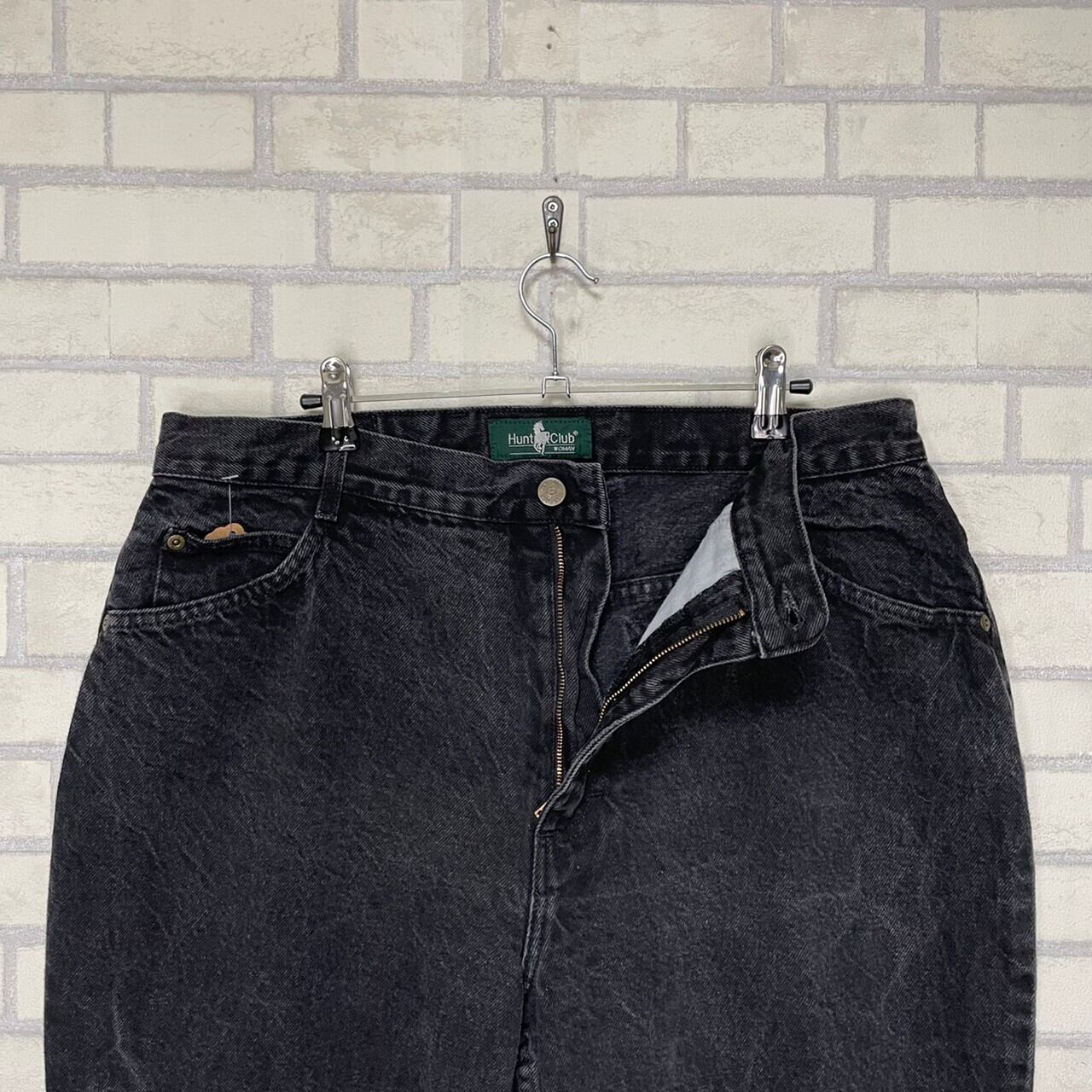 W36×L32】Hunt club ブラックデニムパンツ 革パッチ | 古着屋OLDGREEN