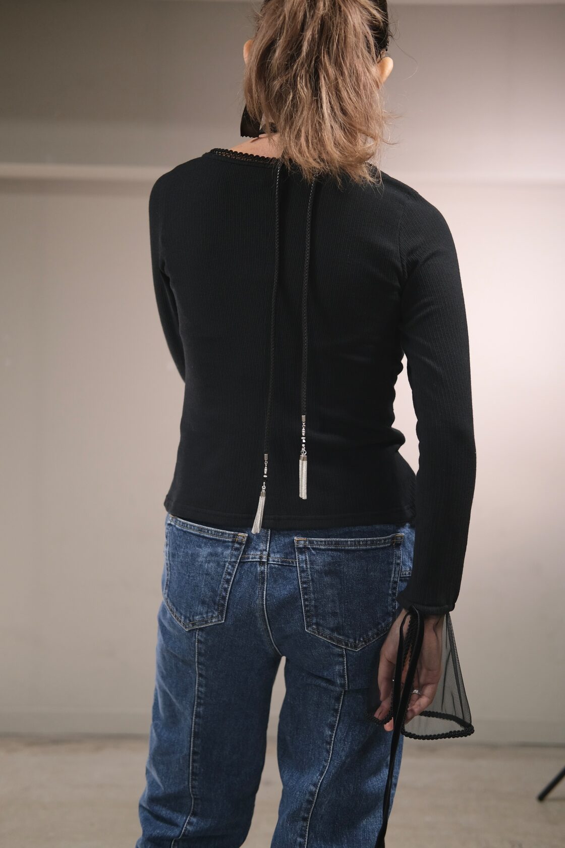 Tanaka Daisuke】sheer sleeve random rib cardigan - black - | Pay ID