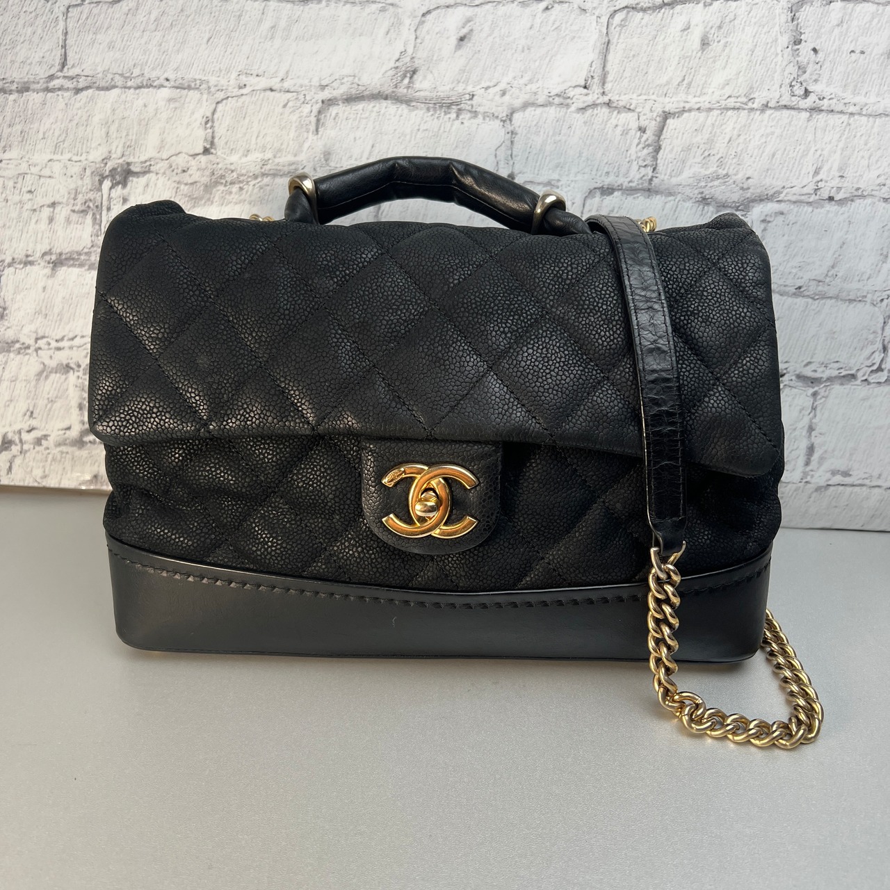 CHANEL シャネル ココマーク マトラッセ トップハンドル レザー ショルダーバッグ ブラック A-9822