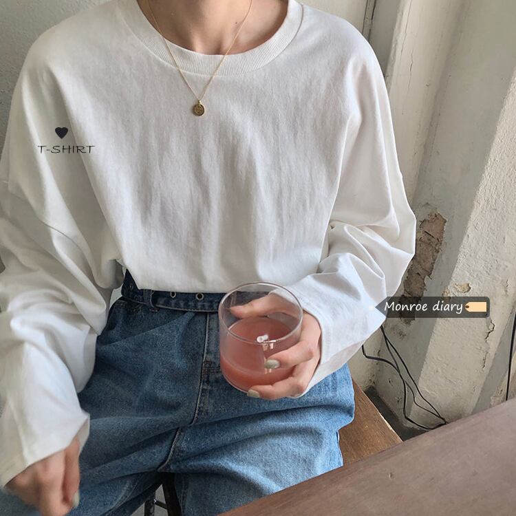 ホワイトルーズTシャツ シャツ オータム薄手サマー ロング 夏物 秋物 モンロー95255764843