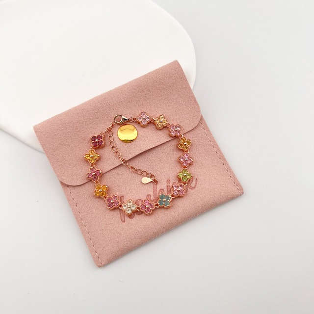 天然トルマリン 四つ葉のクローバー ブレスレット Silver925 セッティング キャンディカラー カラーストーン60石使用