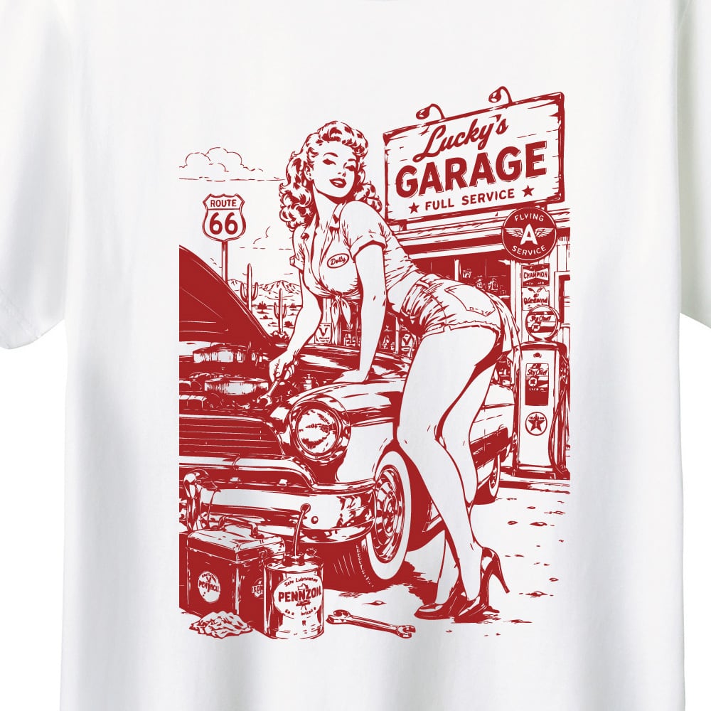 全5色】50s アメリカンガレージ Tシャツ｜ピンナップガール クラシック