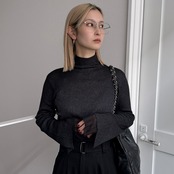 袖レイヤードラメリブタートルCS/ブラック