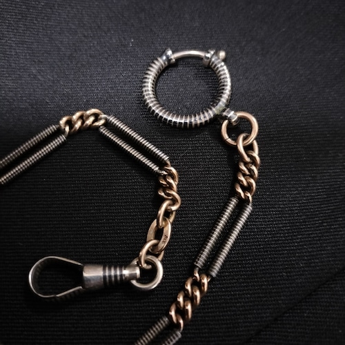 Niello Silver & Vermeil Gold Trombone Links Watch Chain