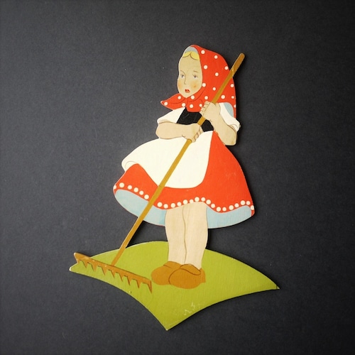 赤い水玉頭巾の女の子　MertensーFRIES　壁飾り板絵 Märchen-Holzbild