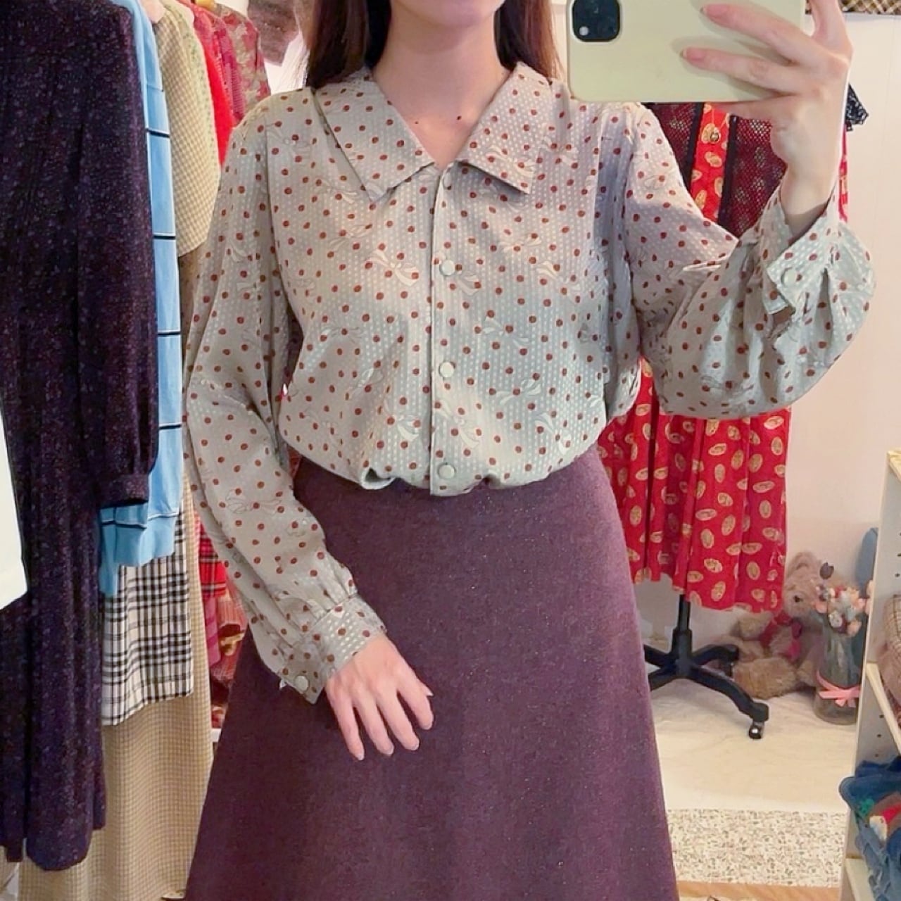 silver ribbon dot blouse
