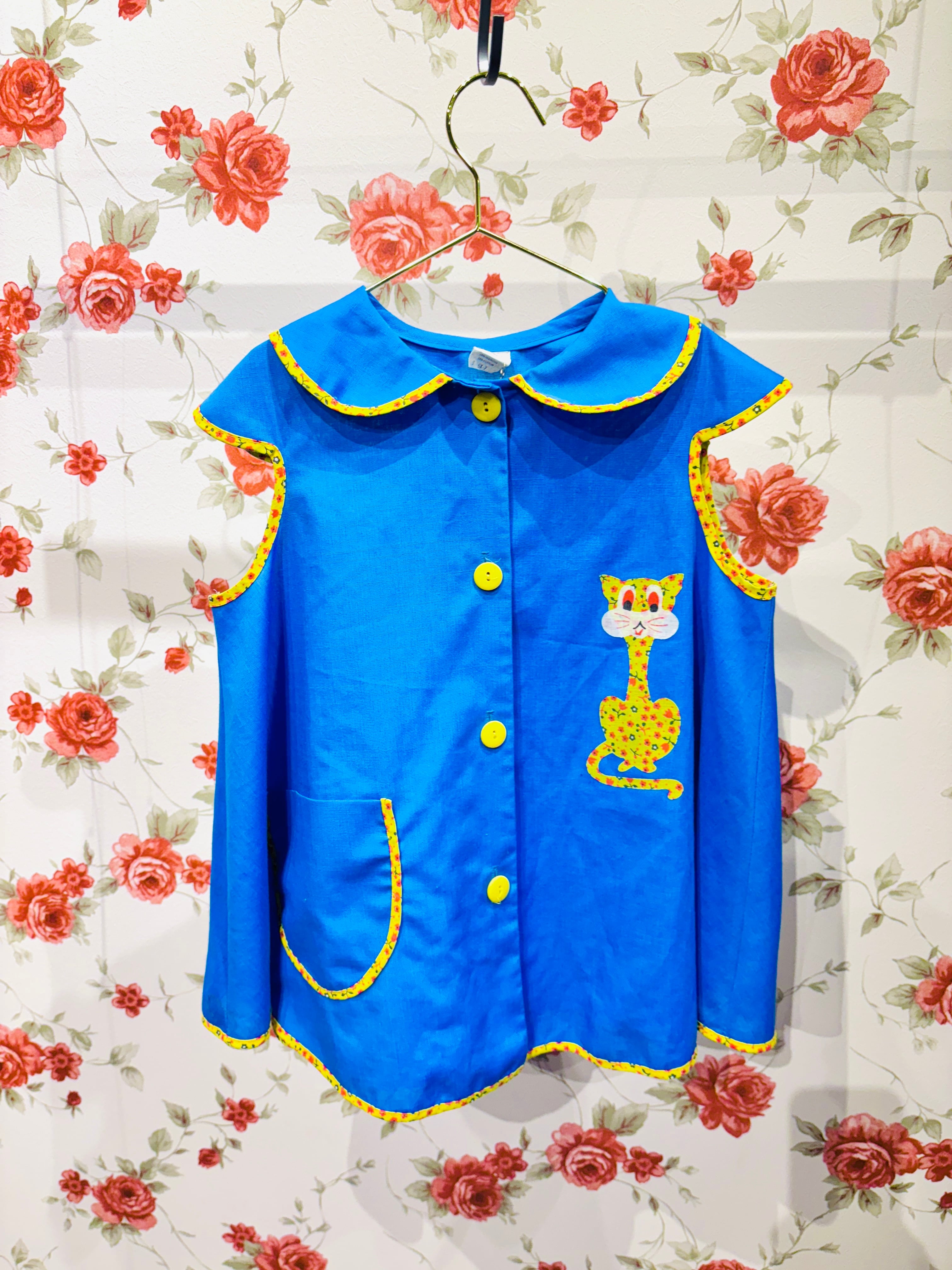 【KIDS vintage】cat tunic blouse. about 4-6y