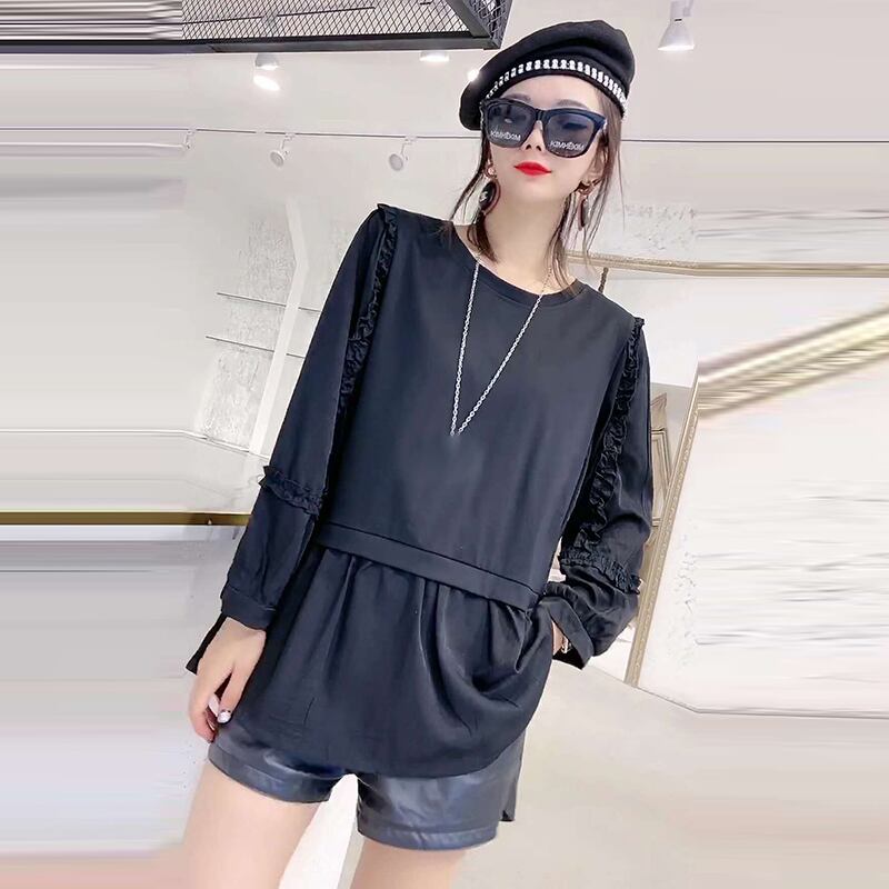 Tシャツ オータムドレス ルーズスリムトップス ロング 大きめサイズ 秋物 ミックスインファッション34112081028