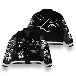 T.C.R RAVER GANG VARSITY LEATHER JACKET - BLACK