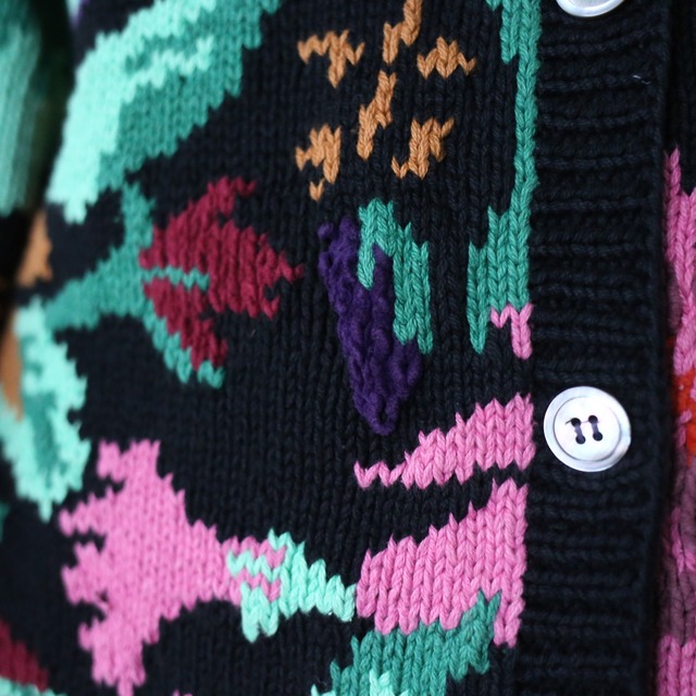 flower art full pattern over silhouette cotton knit jacket