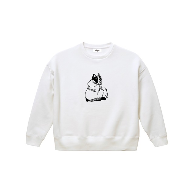 drowsy.. FRONT DOG LOGO CREW SWEAT（WH×BK） / 22AW / WH