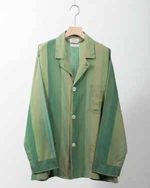 vintage open collar stripe patterned silk x polyester pajama shirt