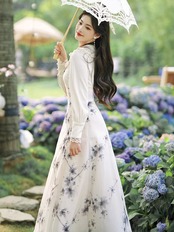 【0155】Lace Switching Flowers Long Sleeve Dress