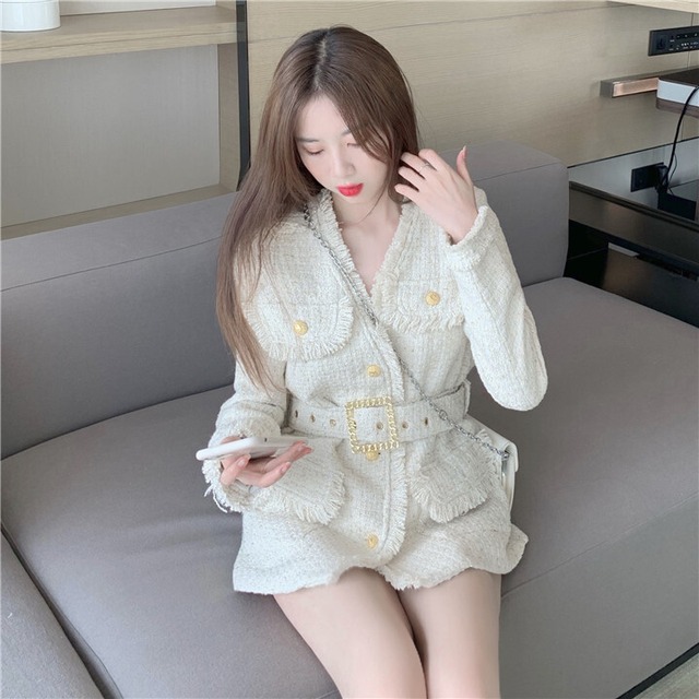 2color 細見えツイードジャケット Loner Select 韓国ファッション 海外ファッション セクシーコーデ ギャル服