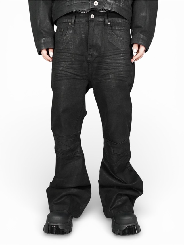 【PLANET STUDIO】wax coating flare denim pants