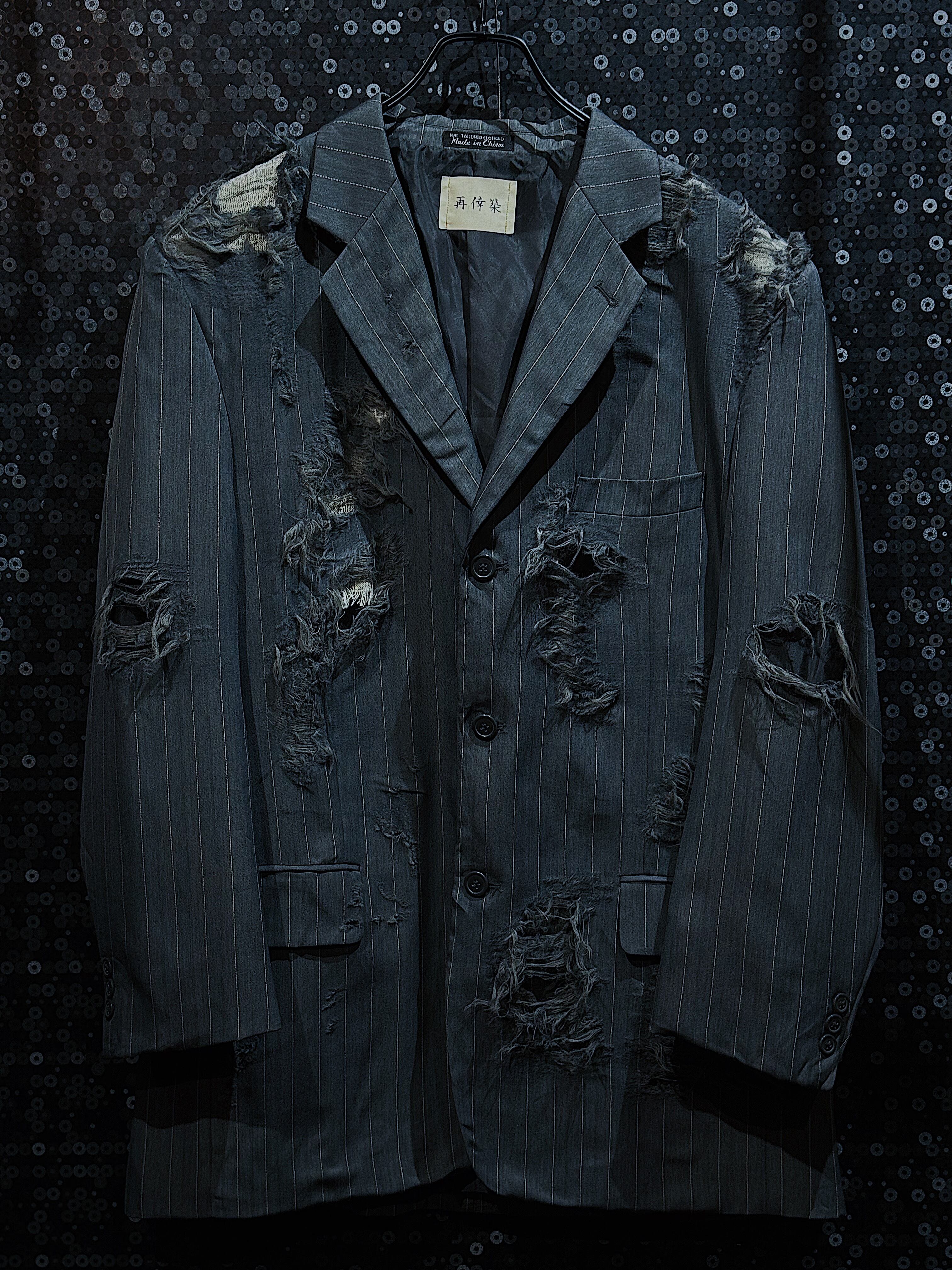 "再倖築"vintage irregular boro custom stripe tailored jacket