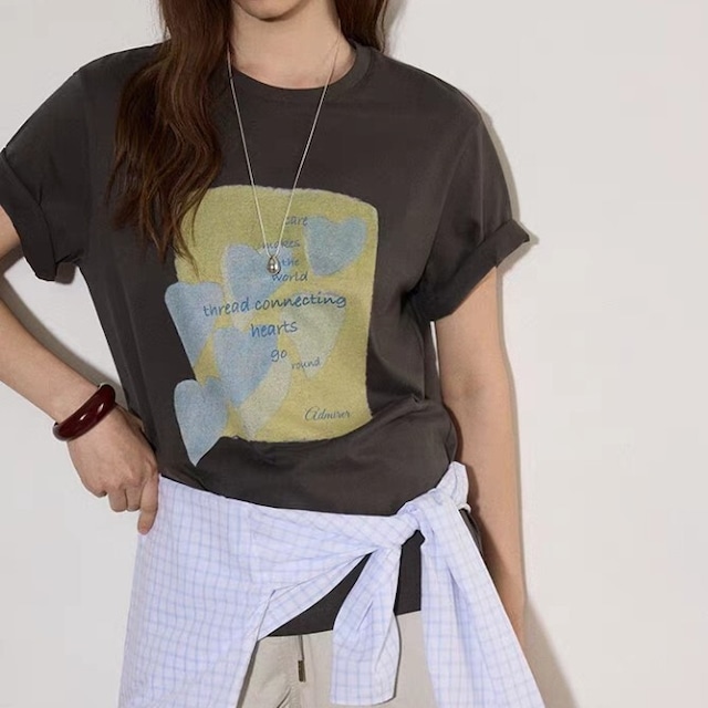 クルーネック グラフィックプリント Tシャツ  L1375