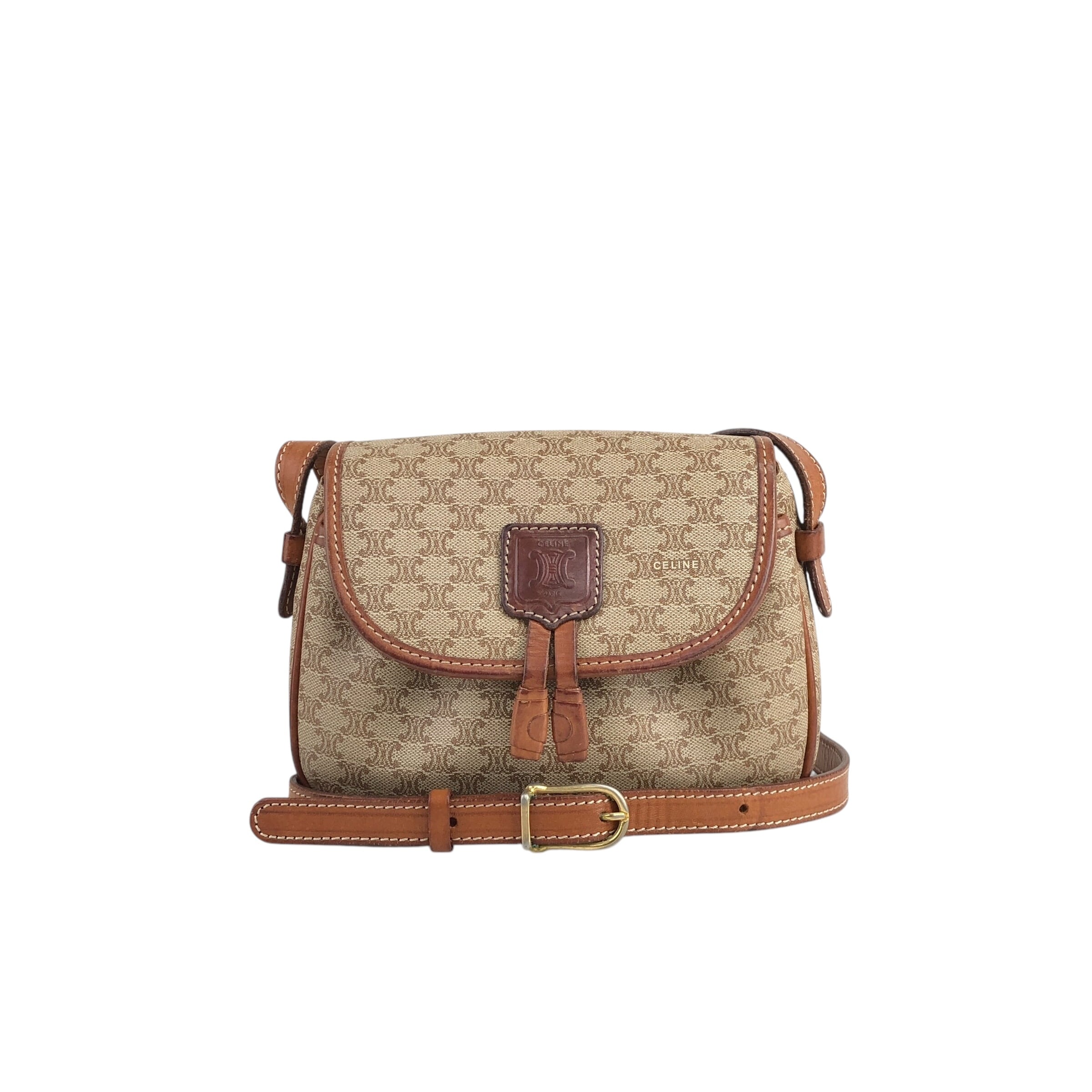 CELINE セリーヌ マカダム ショルダーバッグ ベージュ ブラゾン型押し