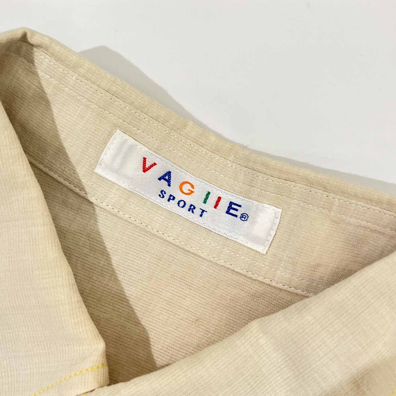 VAGIIE バジエ キャラ刺繍入り コットン&リネン ボタンダウン BD 半袖 シャツ 46 /ベージュ系/日本製