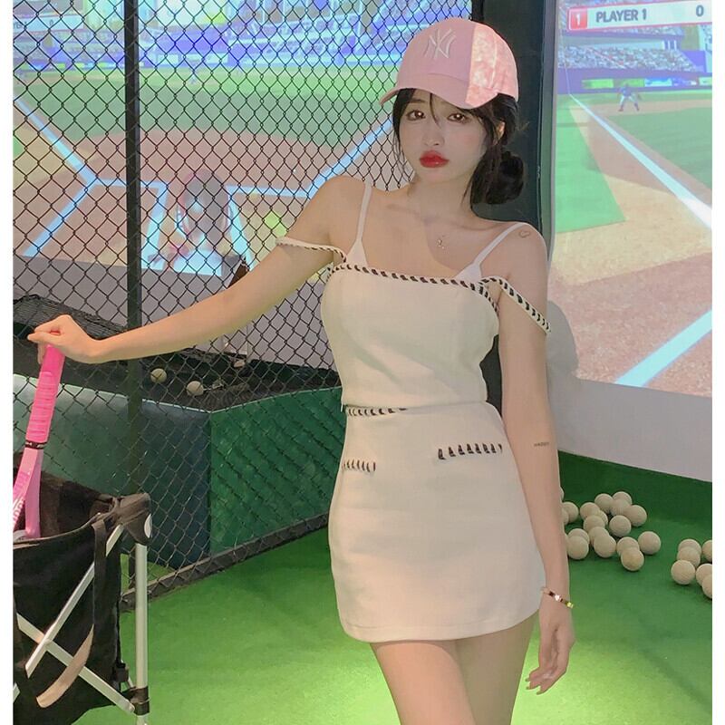 ショートトップス ハイウェストウェストAラインスカート サマードレス ストリート 夏物 ガールズファッション46336027521