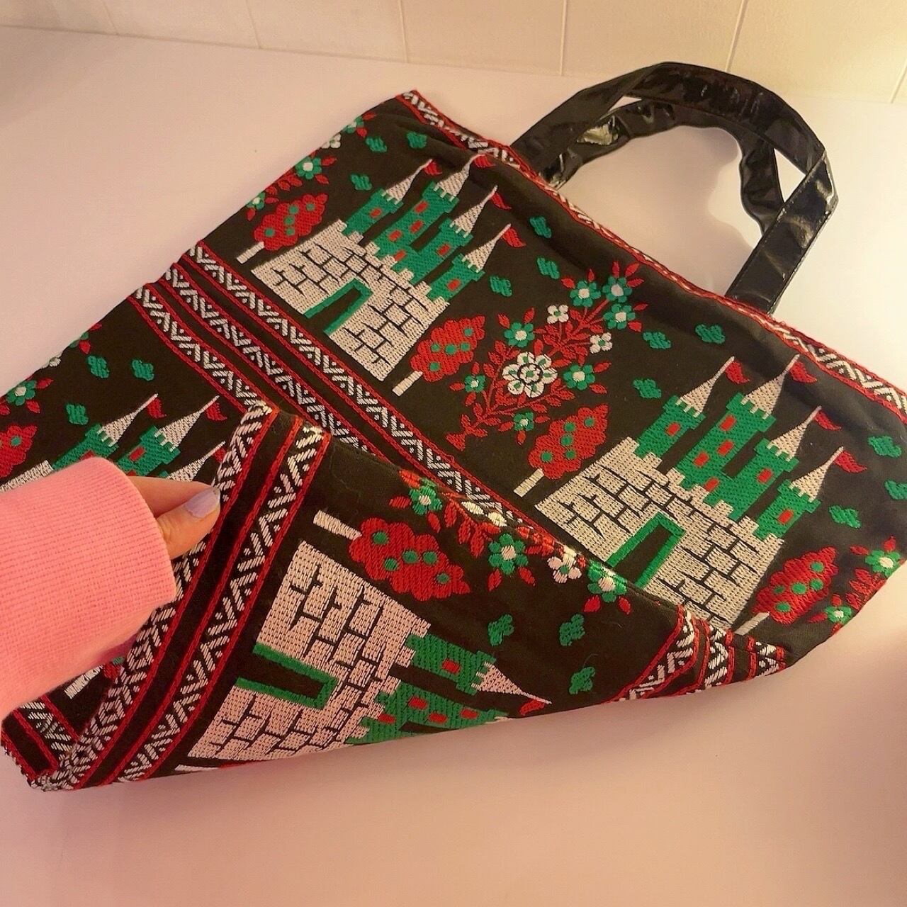 castle embroidery tote bag