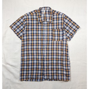 【1960s】”French Work” Cotton Seersucker Blue × Orange Short Sleeved Shirt