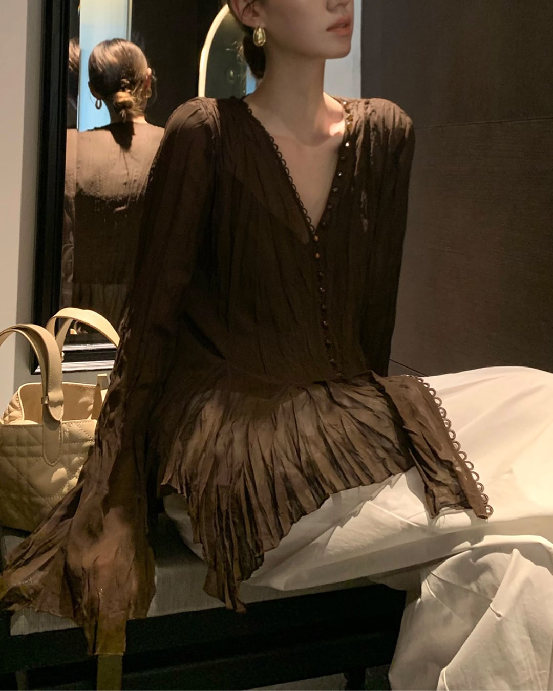 ヴィンテージプリーツシフォンブラウスセット A25171